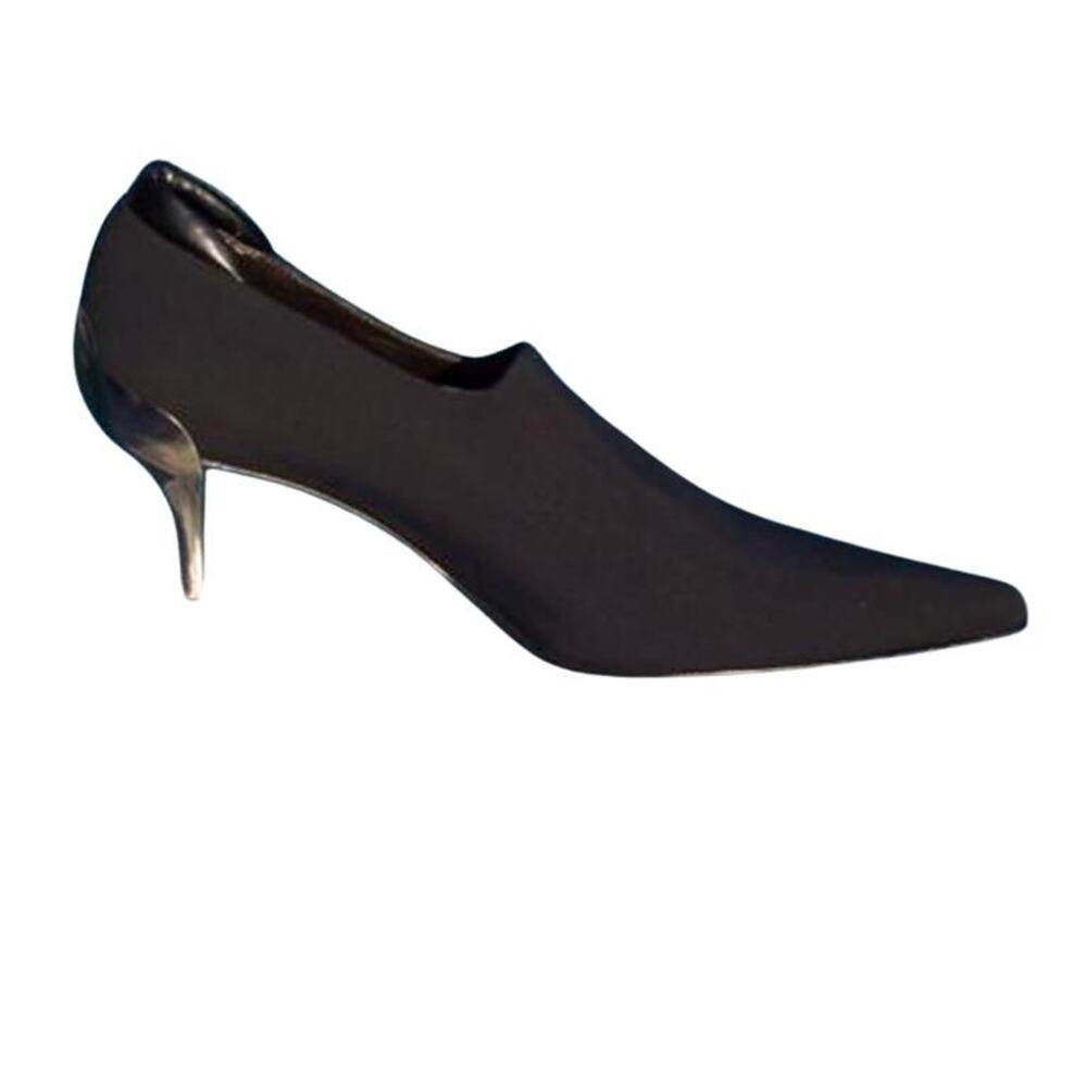 Donald Pliner Black Elastic Suede Leather Shoe Pump Metal Heel Bootie NWT $345 - Picture 2 of 5